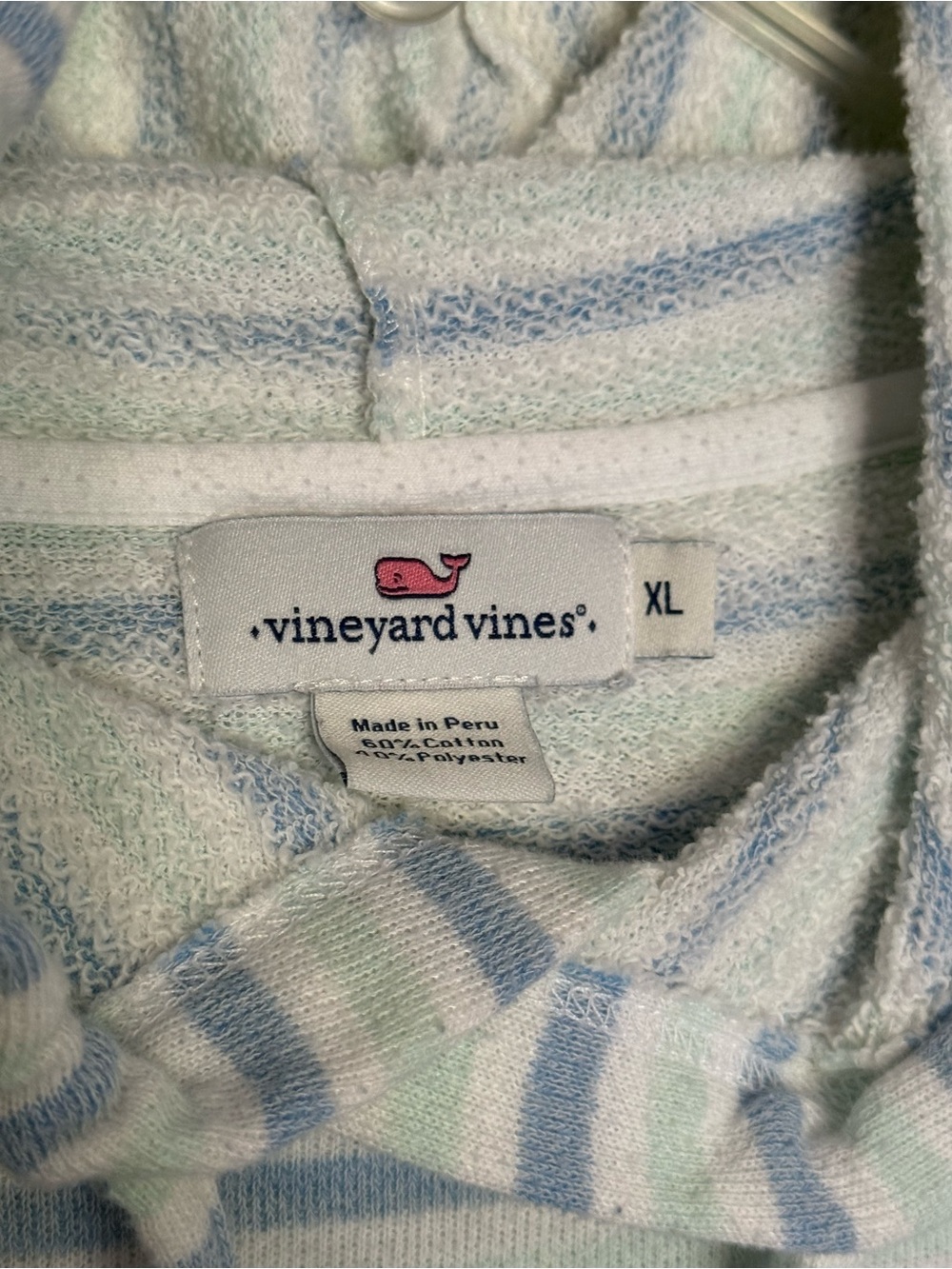 Vineyard Vines Striped Hooded Pullover Hoodie Blue Mint White Women’s XL - Picture 2 of 9